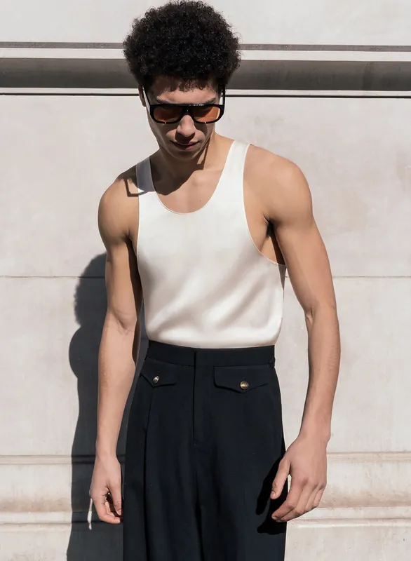 Ivory Silk Tailored Vest - Shirts