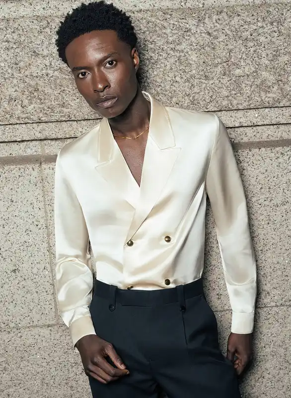 Pearl Double Breasted Brass Button Satin Shirt - Shirts