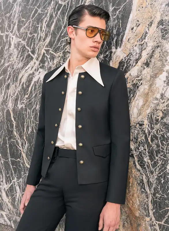 Gold Button Military Chasseur Wool Jacket - Jackets & Coats