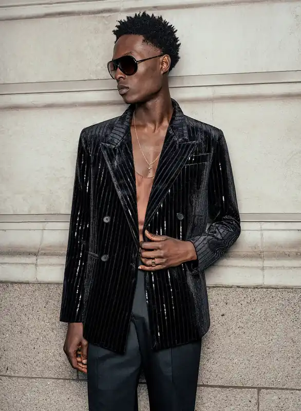 Black Pinstripe Double Breasted Velvet Blazer - Jackets & Coats