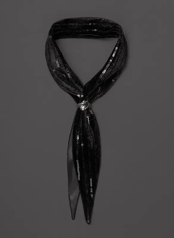 Phix X Rolling Stones Black Velvet Sequin Pinstripe Neck Tie Scarf - Accessories