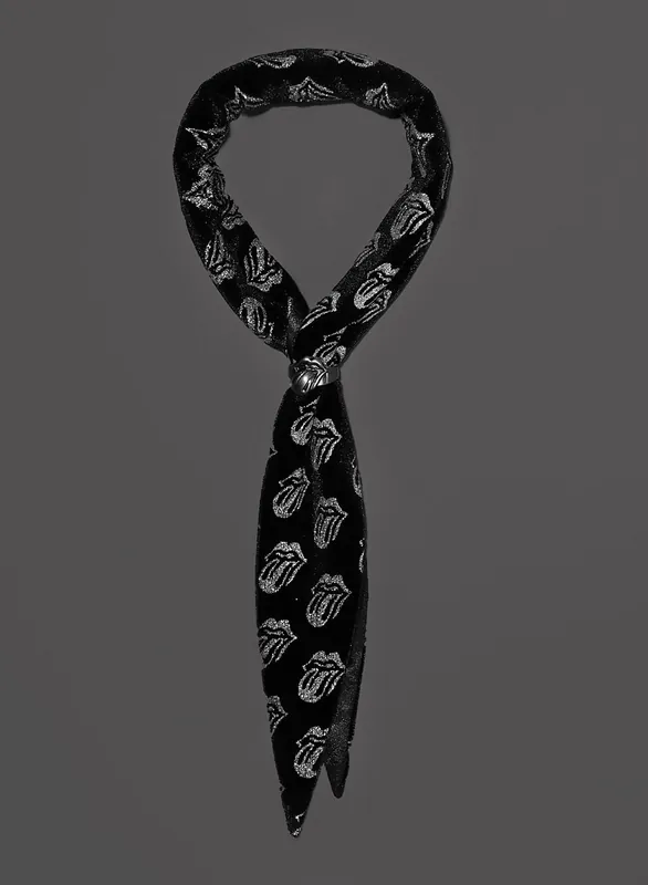 Phix X Rolling Stones Silver Logo Black Velvet Neck Scarf - Accessories