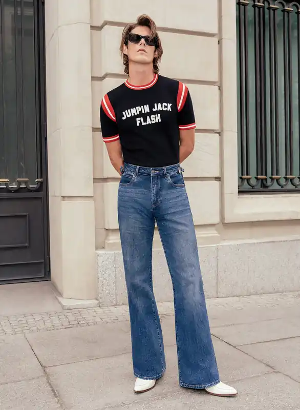 Phix X Rolling Stones Washed Indigo Side Buckle Denim Flare - Trousers