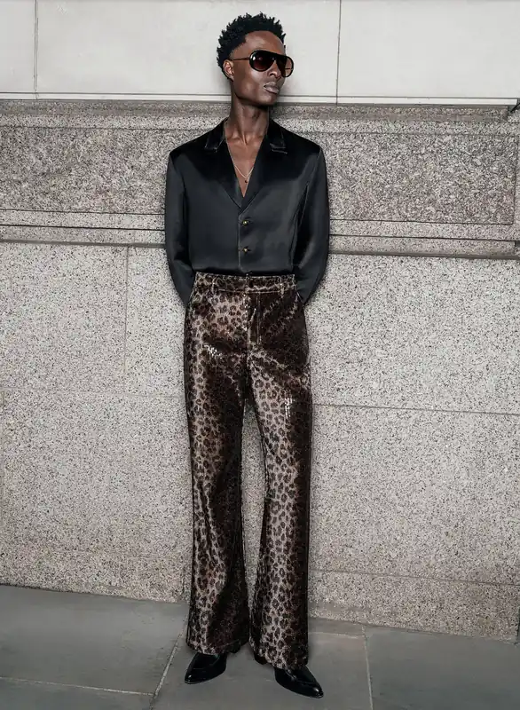 Brown Leopard Print Sequin Flares - Trousers