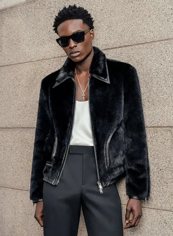 Black Faux Fur Leather Trim Jacket - Jackets & Coats