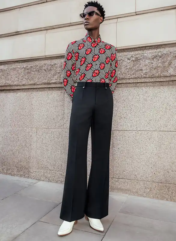 Phix X Rolling Stones Tongue Pin Belt Black Flare - Trousers