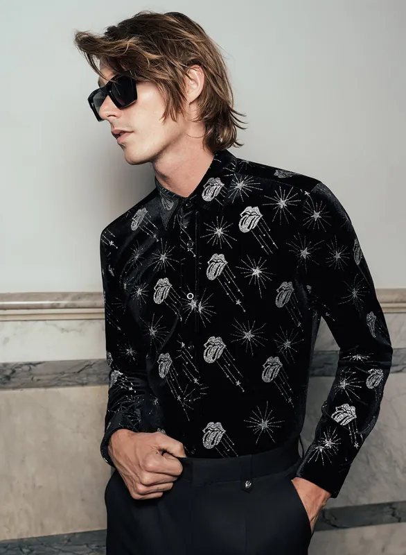 Phix X Rolling Stones Silver Tongue Black Velvet Shirt - Shirts