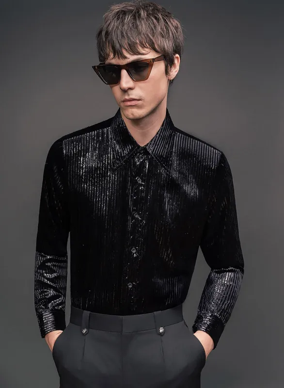 Black Velvet Pinstripe Shirt - Shirts