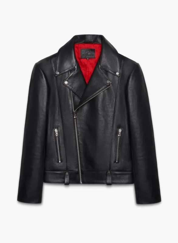 Phix X Rolling Stones Leather Lips Suede Patch Biker Jacket - Jackets & Coats