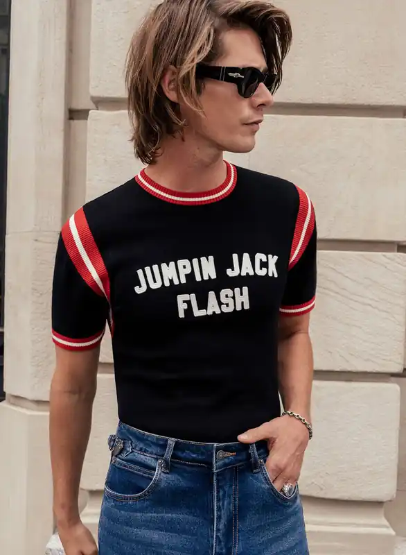 Phix X Rolling Stones Jumpin' Jack Flash Ribbed 70's Polo Shirt - Shirts