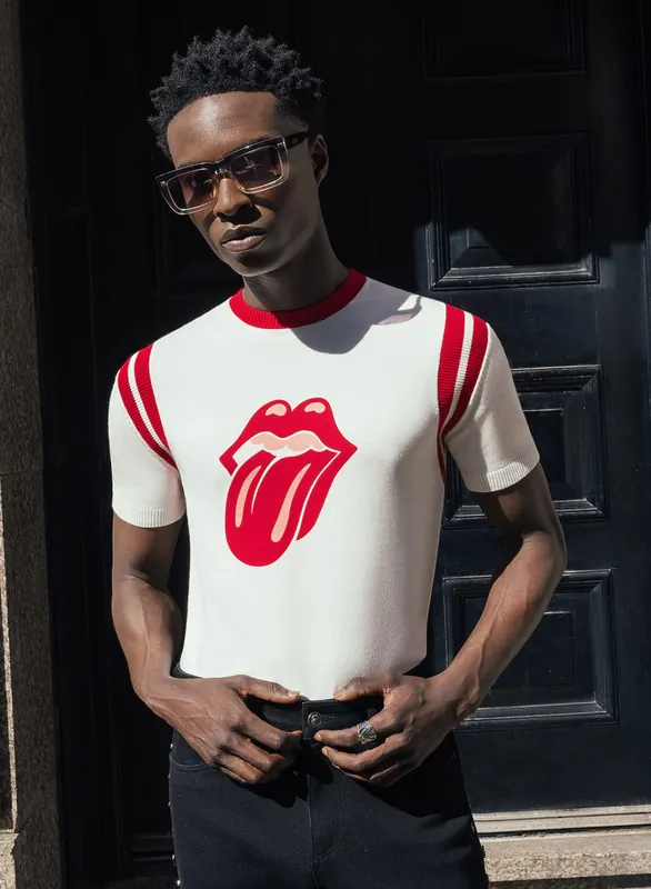 Phix X Rolling Stones White Cotton Tongue Ribbed 70's Polo Shirt - Shirts