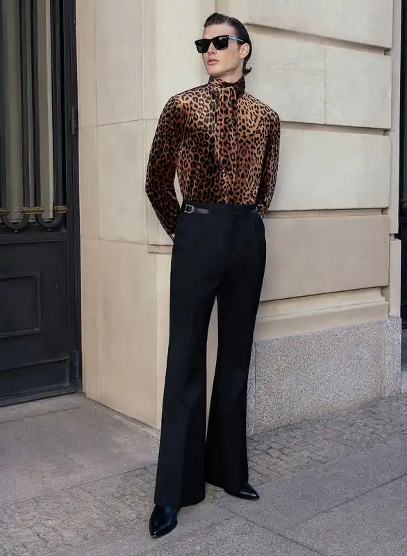 Black Wool Leather Side Buckle Wide Leg Flare Trouser - Trousers