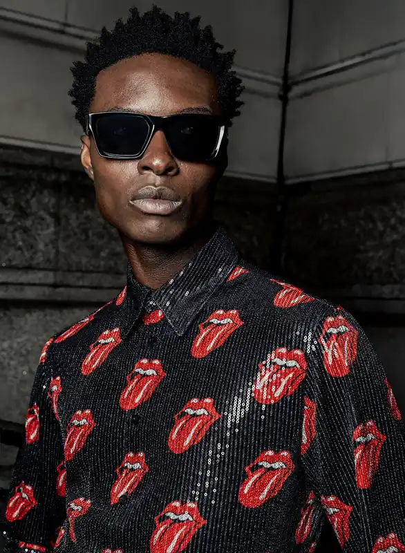Phix X Rolling Stones Black Sequin Embellished Tongue Velvet Shirt - Shirts