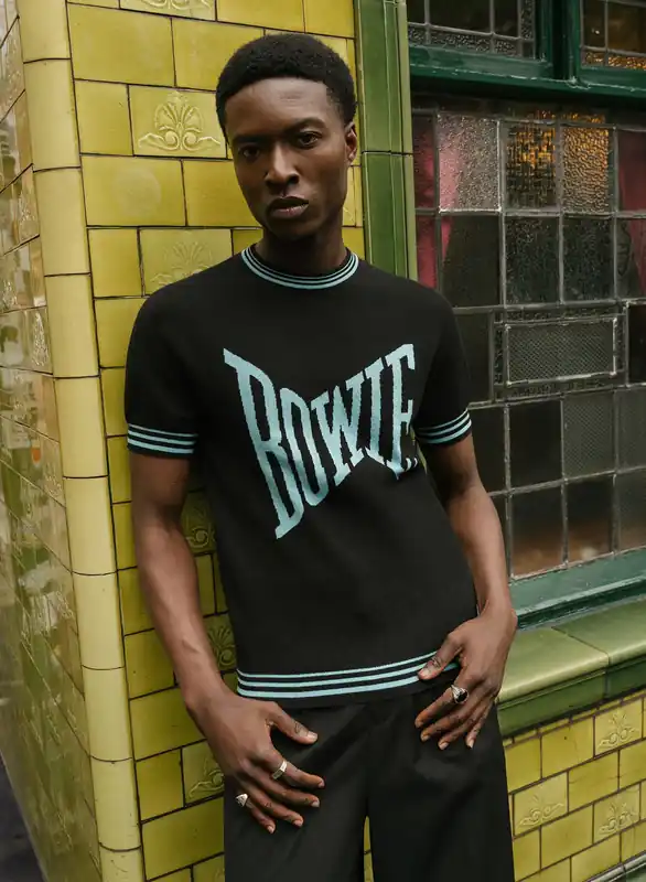 Phix X David Bowie Exaggerated Logo Blue Knitted Polo - Shirts