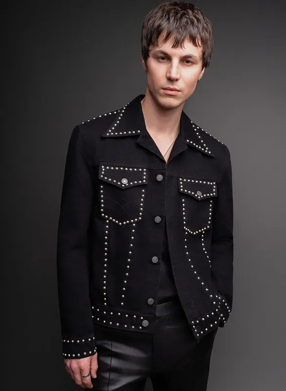 Black Studded Denim Jacket - Jackets & Coats