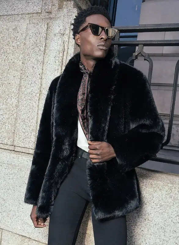 Black Shawl Oversize Faux Fur Coat - Jackets & Coats