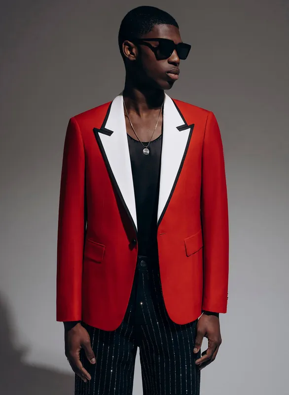 Red & White 70s Blazer with Contrast Lapel - Jackets & Coats