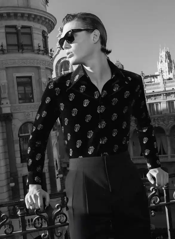 Phix X Rolling Stones Black Velvet Silver Tongue Pattern Shirt - Shirts