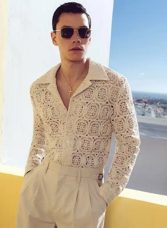 Square Bohemian Crochet Geometric Long Sleeve Shirt - Shirts
