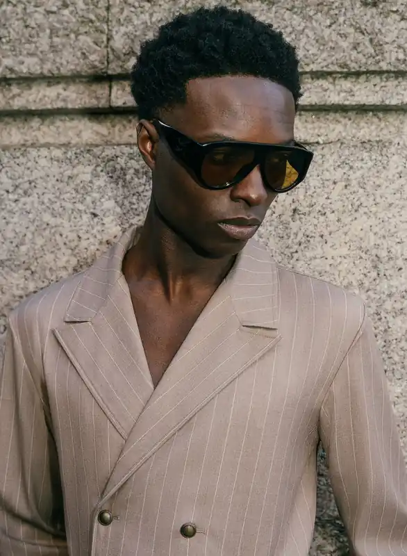 Beige Double Breasted Pinstripe Shirt - Shirts