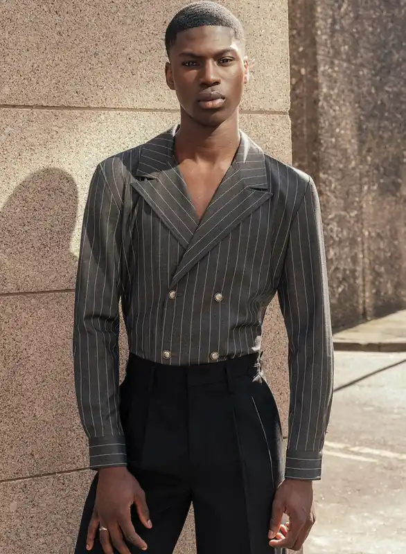 Grey Double Breasted Pinstripe Shirt - Shirts