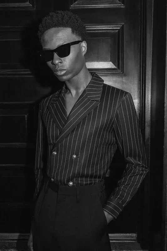 Black Double Breasted Pinstripe Shirt - Shirts