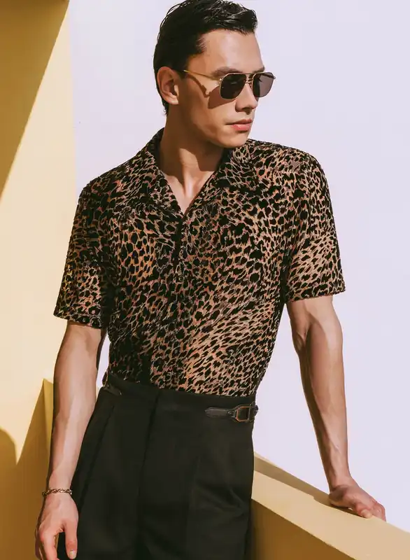 Phix X Rolling Stones Cuban Semi Sheer Leopard Effect Velvet Shirt - Shirts