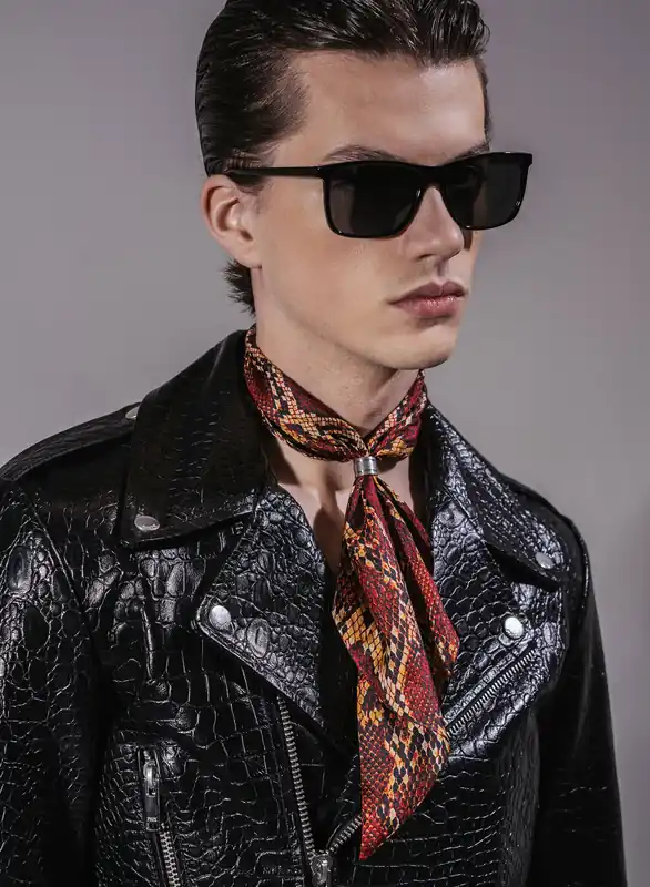Red Silk Snake Effect Scarf - Accessories