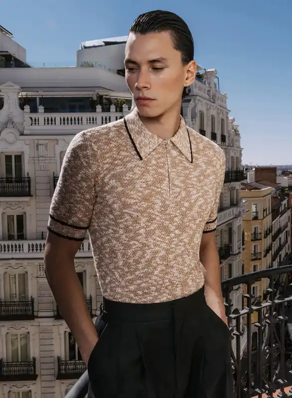Brown Marl 70s Knitted Polo - Shirts