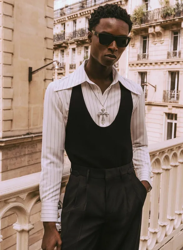 Black Knitted Silk Scoop Vest - Shirts