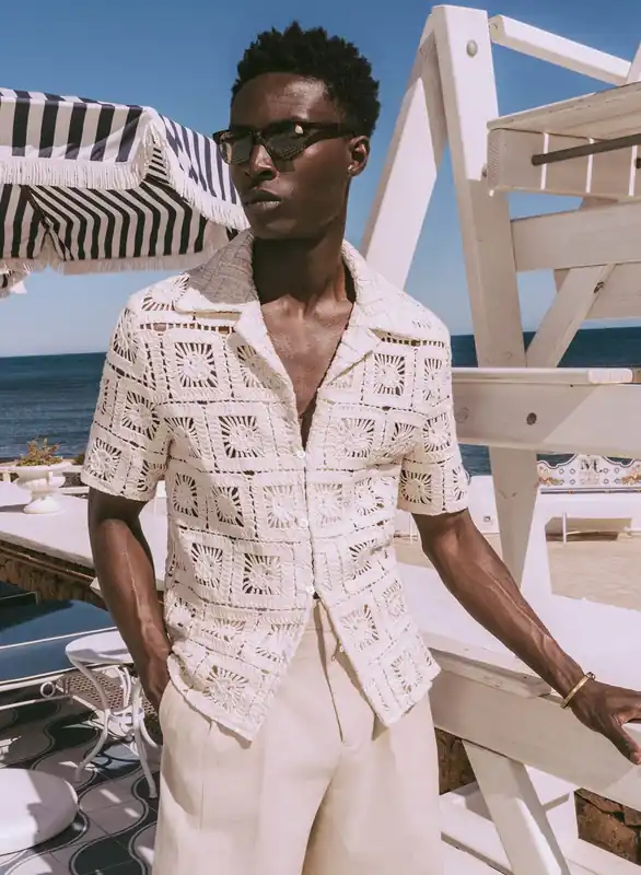 Square Crochet Geometric Cuban Shirt - Shirts
