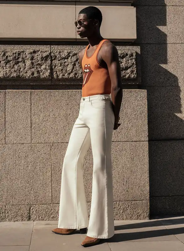Off White High Waisted Denim Flare Side Buckle Jean - Trousers