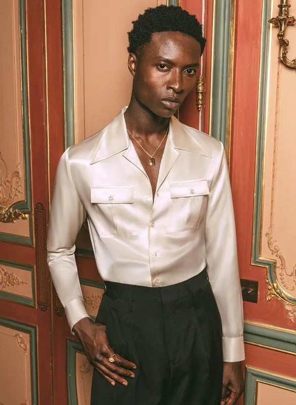 Pearl Silk Long Sleeve Cuban Collar Shirt - Shirts