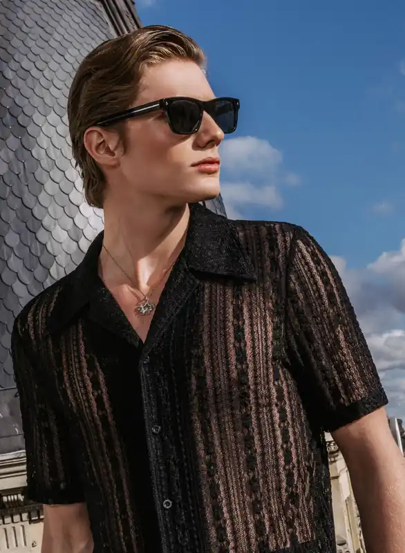 Black Lace Cuban 70's Shirt - Shirts
