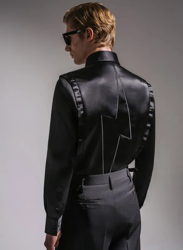 Phix X David Bowie Black Satin Bolt Shirt - Shirts