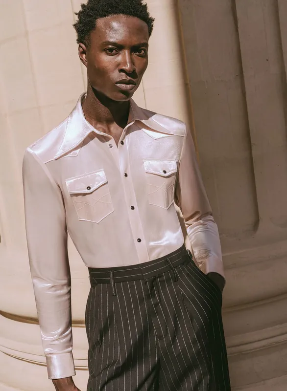Pearl Velvet 70s Western Dagger Collar Shirt - Shirts