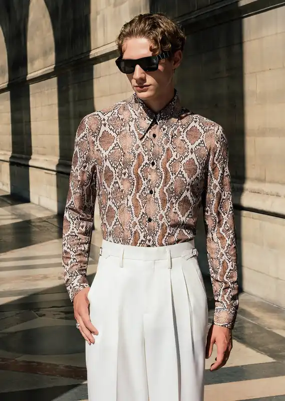 Brown Snake Print Viscose Shirt - Shirts