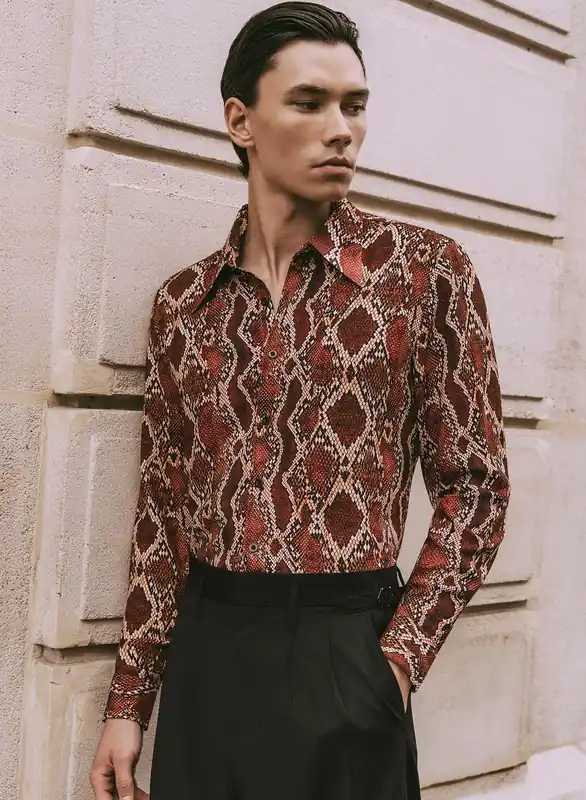 Red Snake Print Viscose Shirt - Shirts