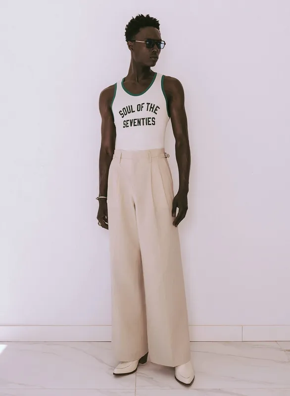 Ivory Linen High Waisted Side Buckle Flare Trousers
