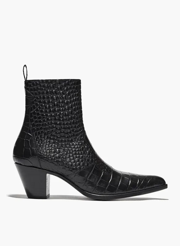 Angie Black Croc Effect 60MM Leather Boot - Footwear