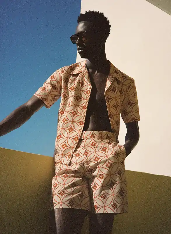 Off White Linen Geometric Cuban Shirt - Shirts