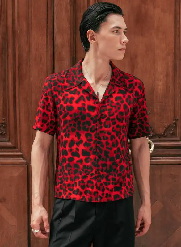 Red Leopard Cuban Viscose Shirt - Shirts
