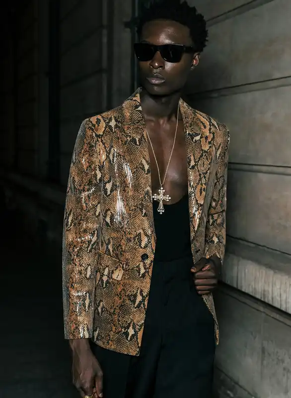 Brown Snake Effect Sequin Blazer - Jackets & Coats
