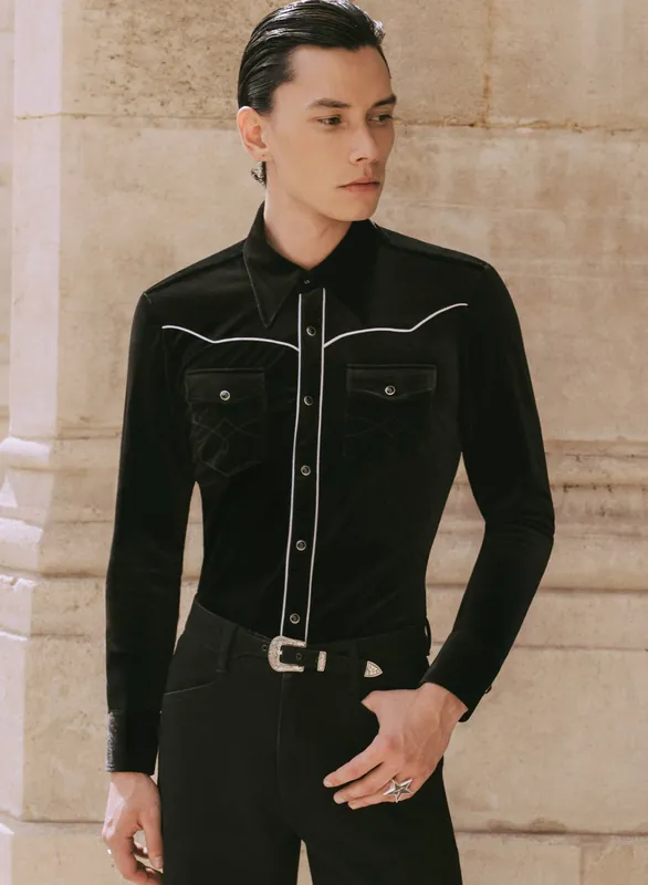 Black Velvet Western Piped Shirt - Shirts