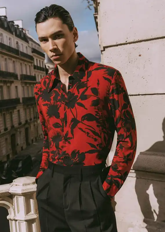 Black Floral Red Viscose Shirt - Shirts