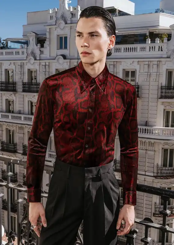 Red Velvet Snake Effect Shirt - Shirts