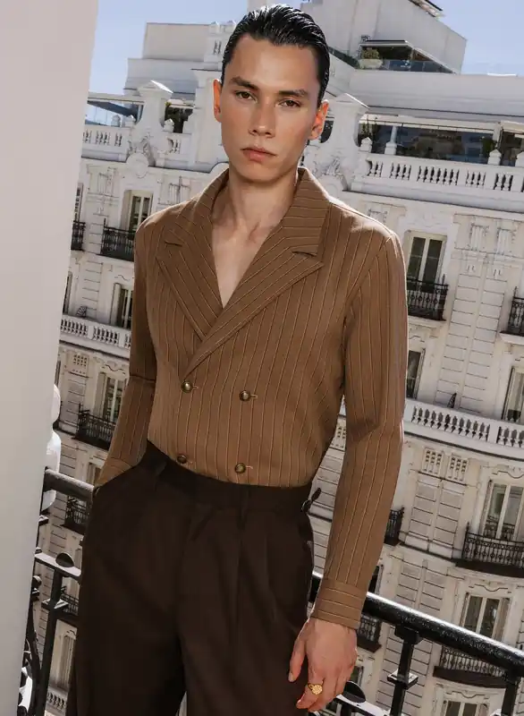 Brown Double Breasted Pinstripe Shirt - Shirts