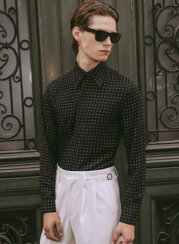 Black Micro Polka Dot Viscose Shirt - Shirts