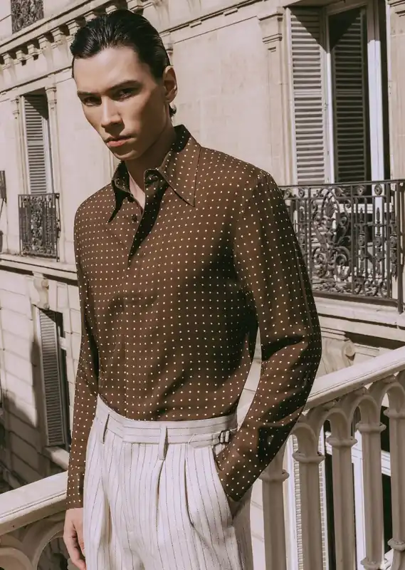 Brown Micro Polka Dot Viscose Shirt - Shirts