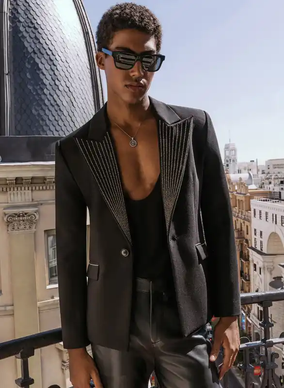 Black Rhinestone Embellished Lapel Blazer - Jackets & Coats